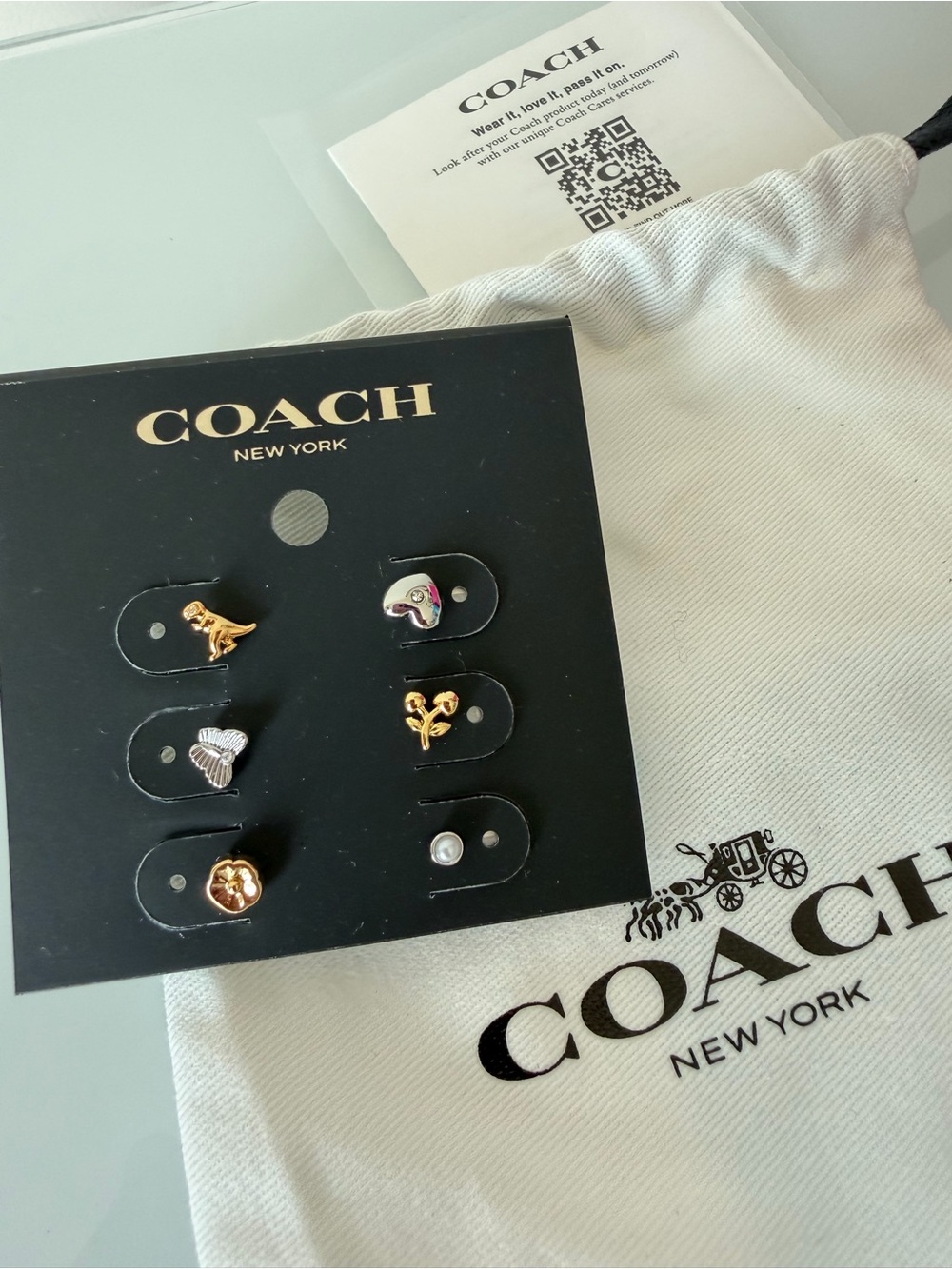 Coach silver gold Motif Stud Earring Set